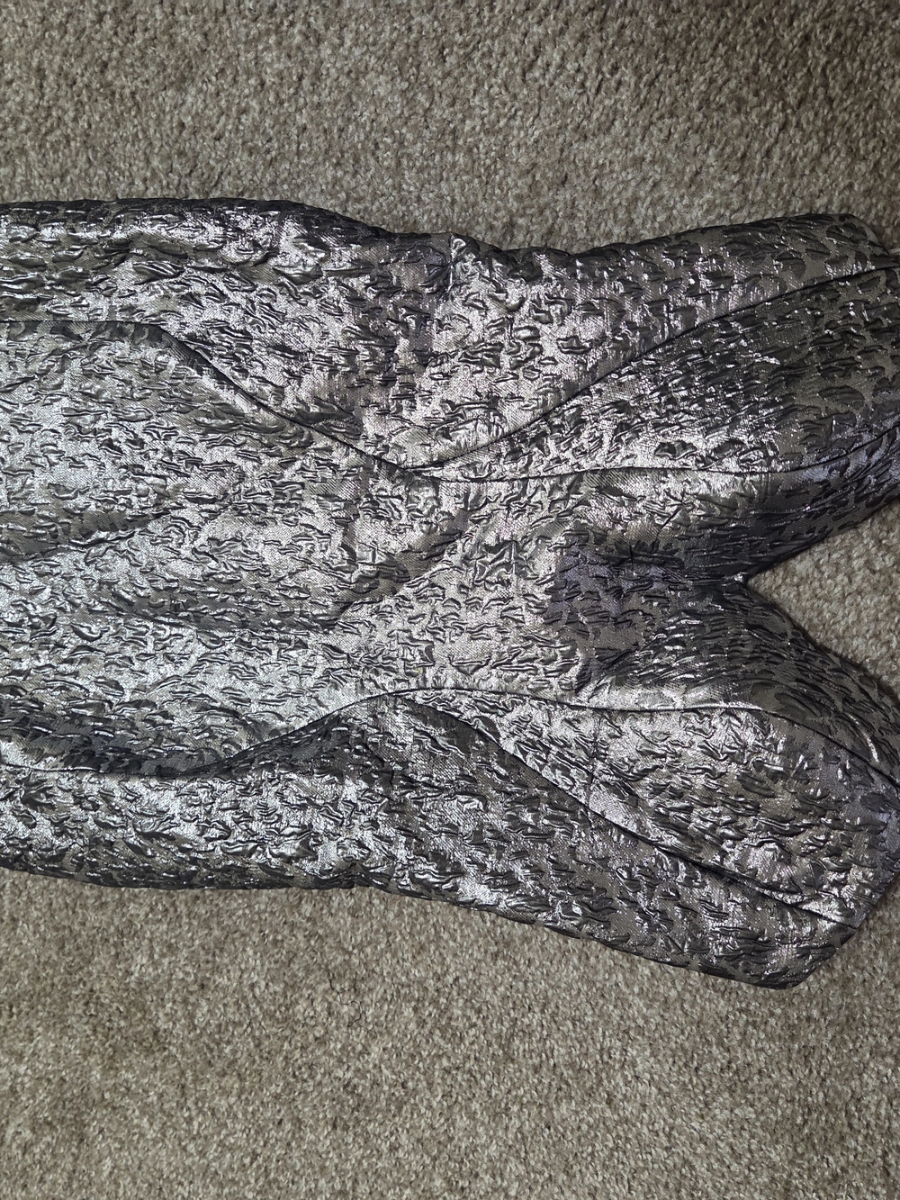 Mac Duggal Metallic Silver Textured Strapless Dress